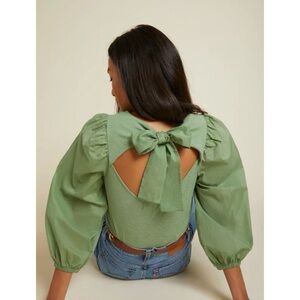 Nation LTD Clover Green Back Bow Shalom Tie Back Tee Size Small NWT